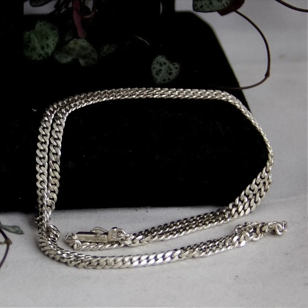 VTG HEAVY 970 Silver Curb Link Chain Necklace 20 Grams Dense 20 Inch 3.7mm